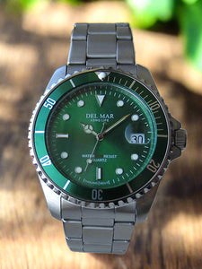 Men's Long Life Classic Coronado Green Face & Bezel SS Watch #50375