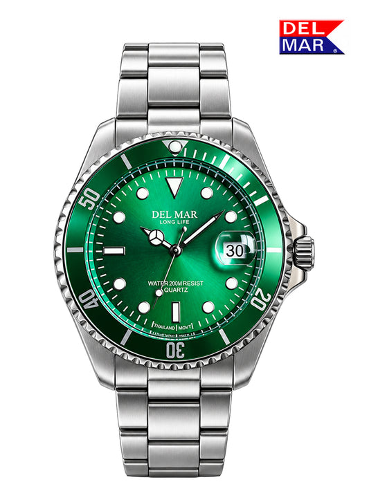 The Del Mar Coronado Watch Collection - Electrified green dial with a stainless steel bracelet band for swimming to 200 M water resistant.
