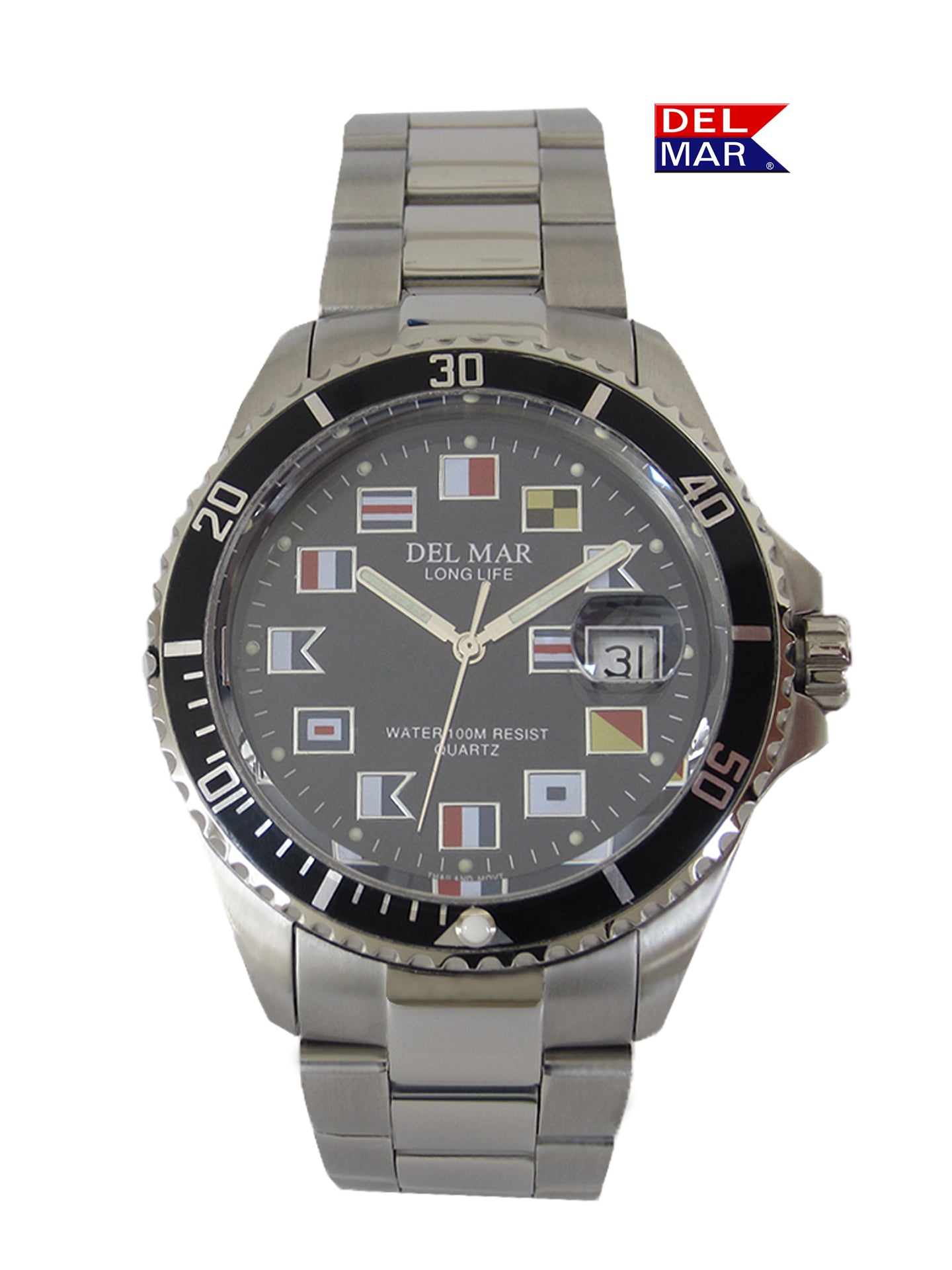 Del Mar Nautical 200 dark blue dial watch 50377 stainless steel bracelet
