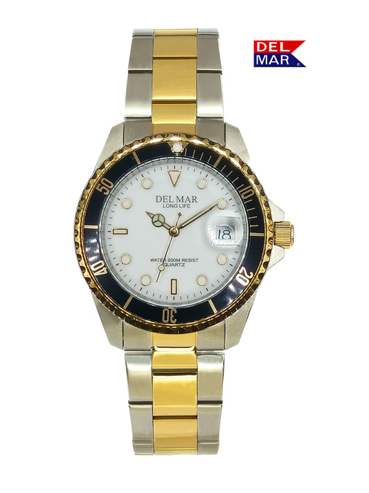 Del Mar Coronado White Dial Black Bezel Two-Tone Watch 50392 | 200M Water Resistant
