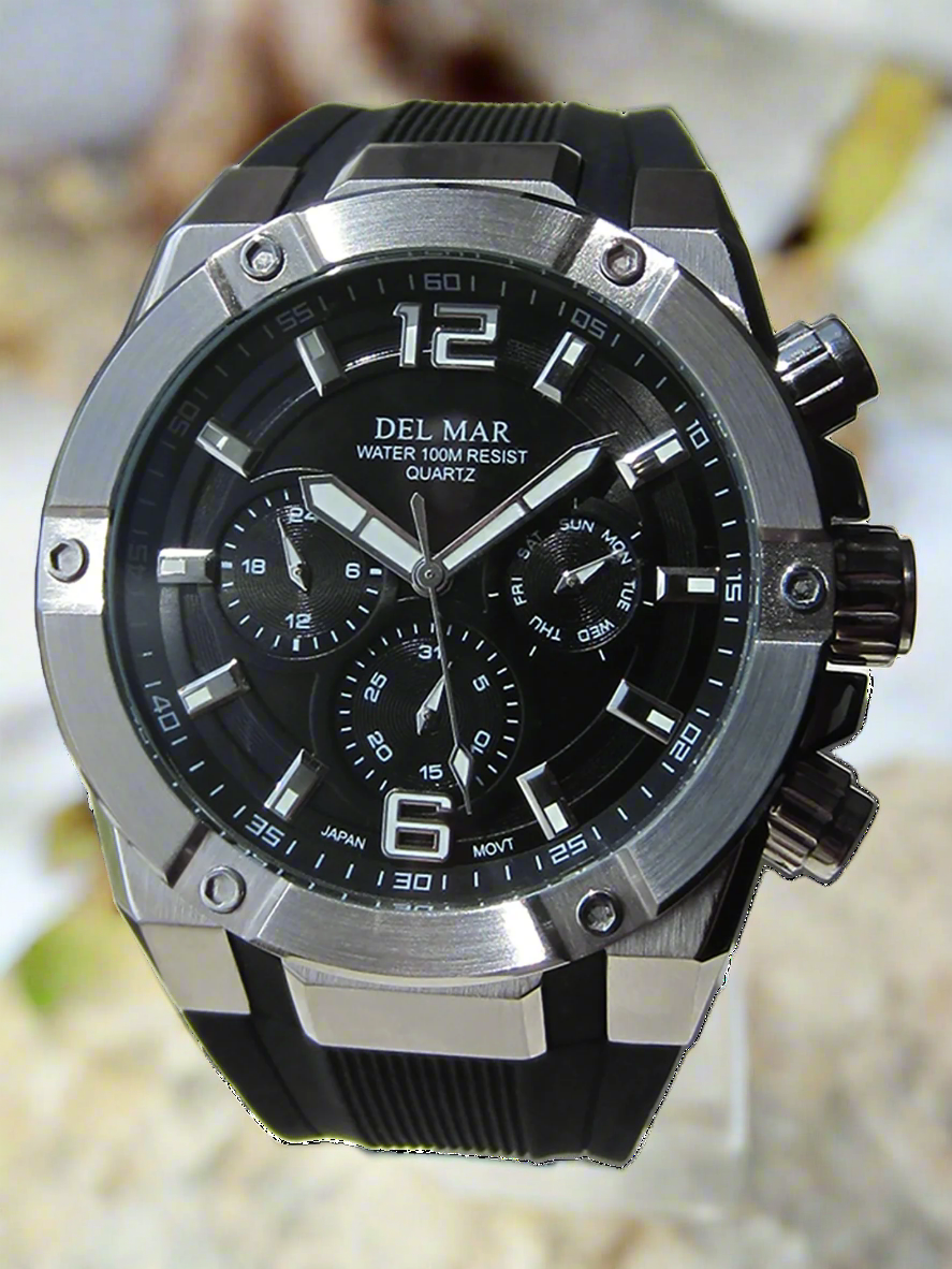 Del Mar 3-Eye Multi-Function Sport Watch – Black Dial