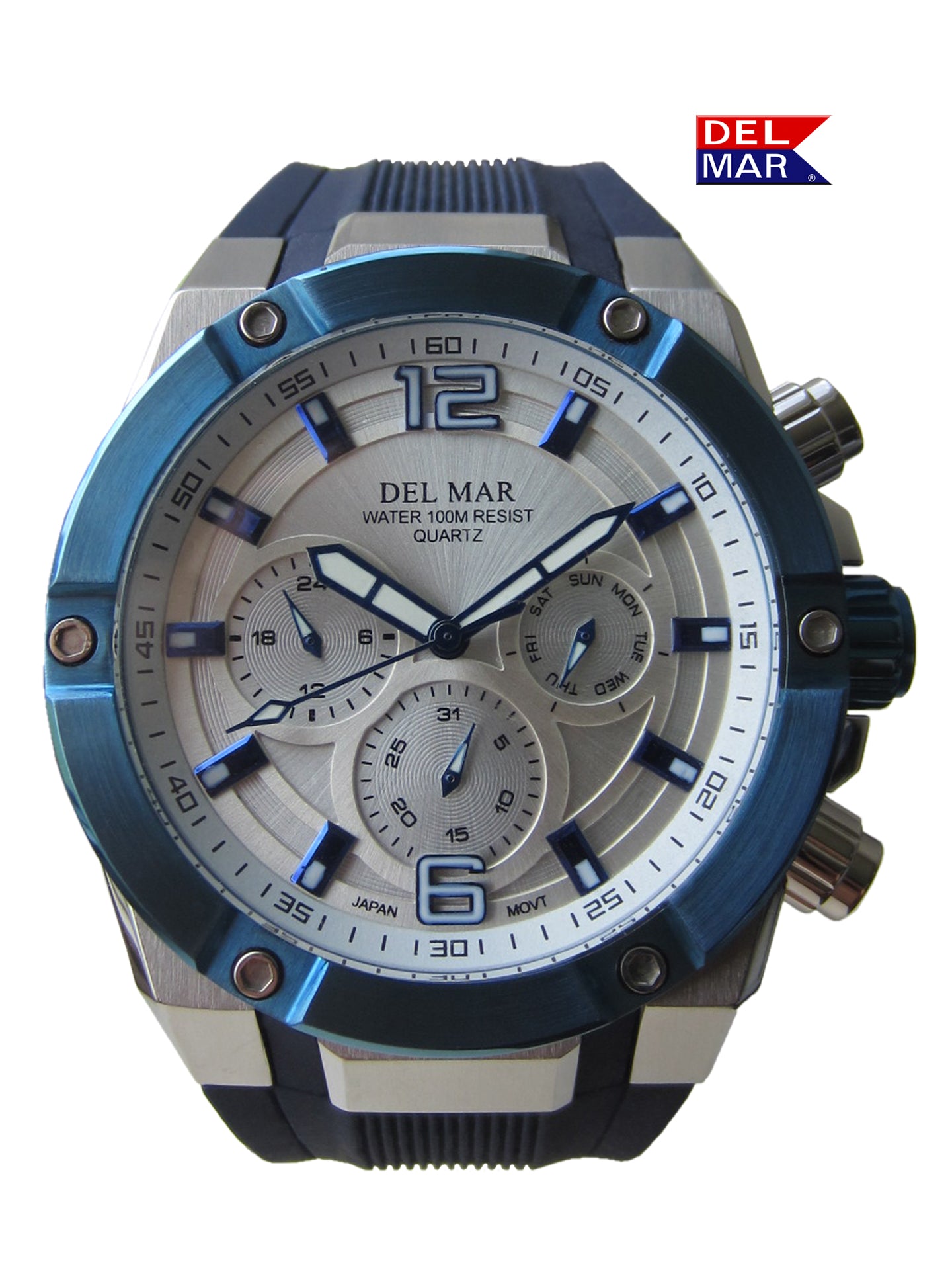 Men's White Dial & Blue Bezel Multi-function Watch