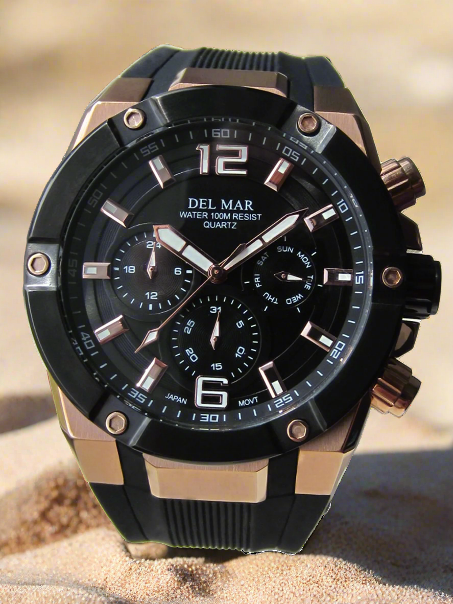 Del Mar 3-Eye Multi-Function Sport Watch - Black Dial