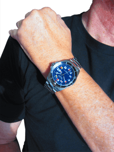 Men's Long Life Nautical Blue Face/Black Bezel SS Watch #50404