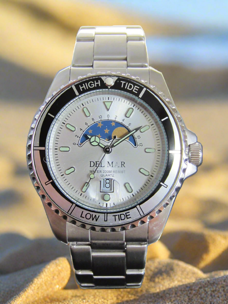 Nautical Analog Tide Watch – Stainless Steel Band & Case – White Dial | Model 50400
