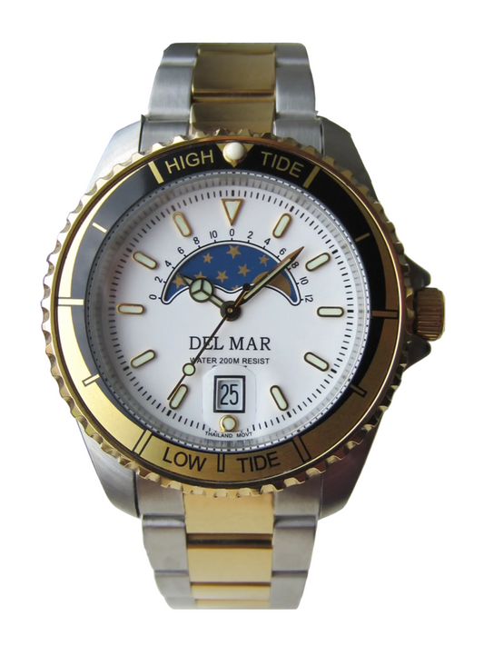 Del Mar tide watch white dial two tone stainless steel bracelet