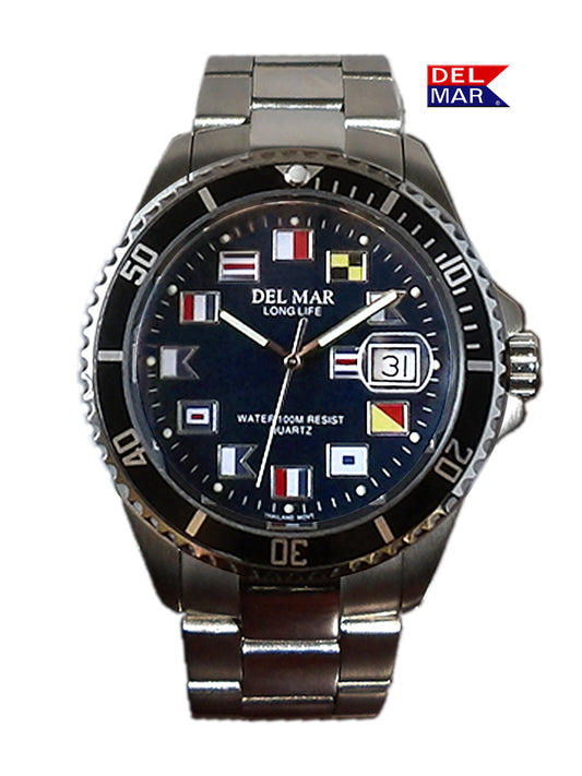 Del Mar Nautical 200 black dial blue bezel watch 50405