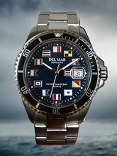 Men's Long Life Nautical Blue Face/Black Bezel SS Watch #50404