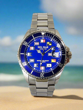 Men's Long Life Nautical 43mm Blue Face - Bezel SS Band Watch #50406