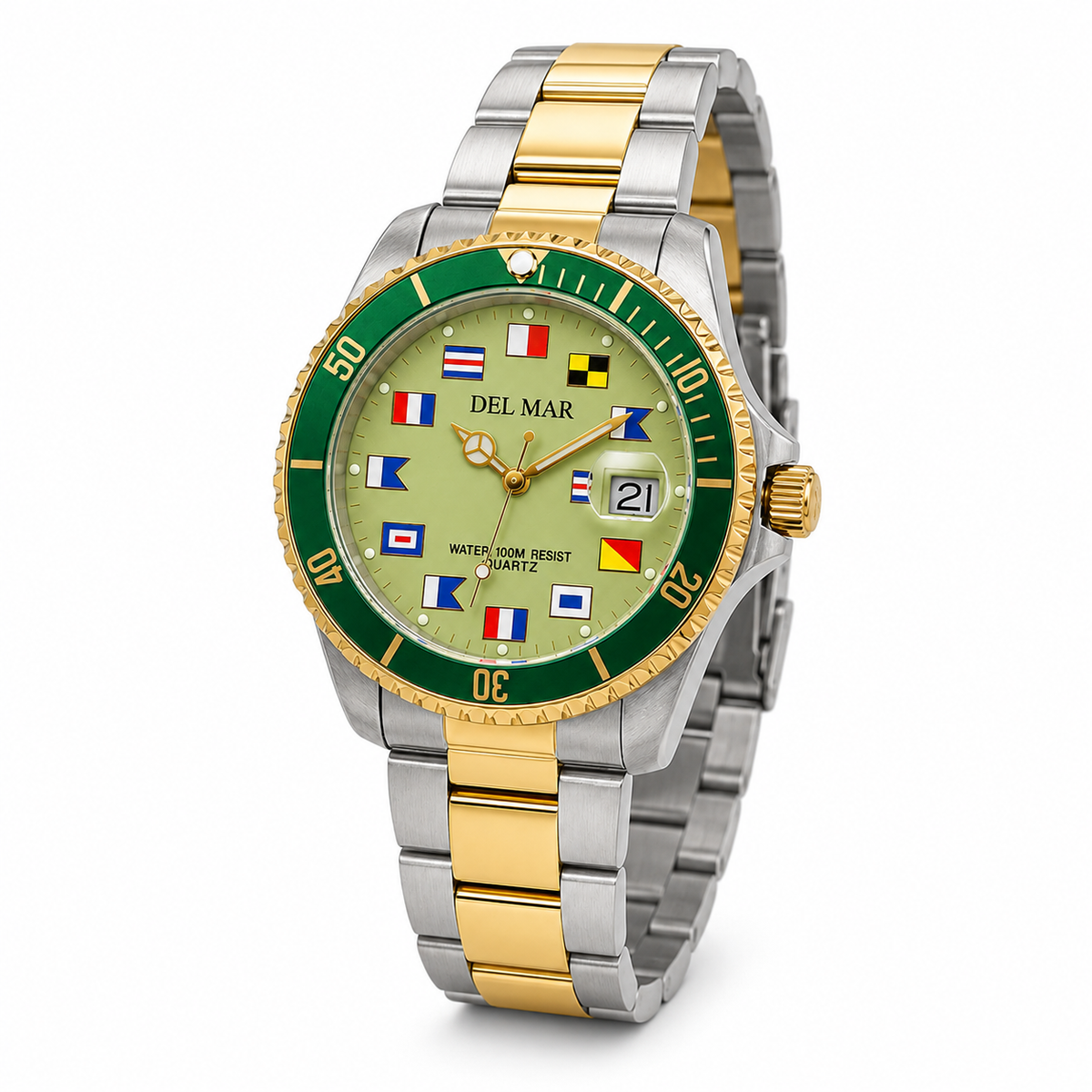 Del Mar Men’s Green Dial Two-Tone Nautical Watch, 100 M – 50409