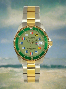 Men's Green Face Long Life Nautical Flag, Two-Tone Watch #50409