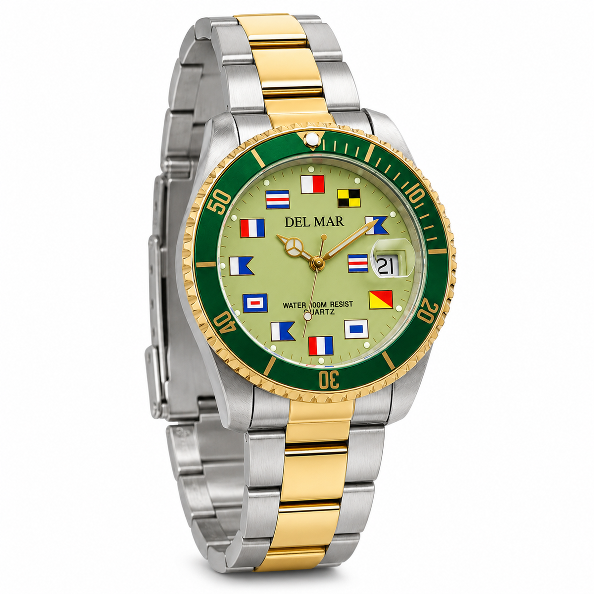 Del Mar Men’s Green Dial Two-Tone Nautical Watch, 100 M – 50409