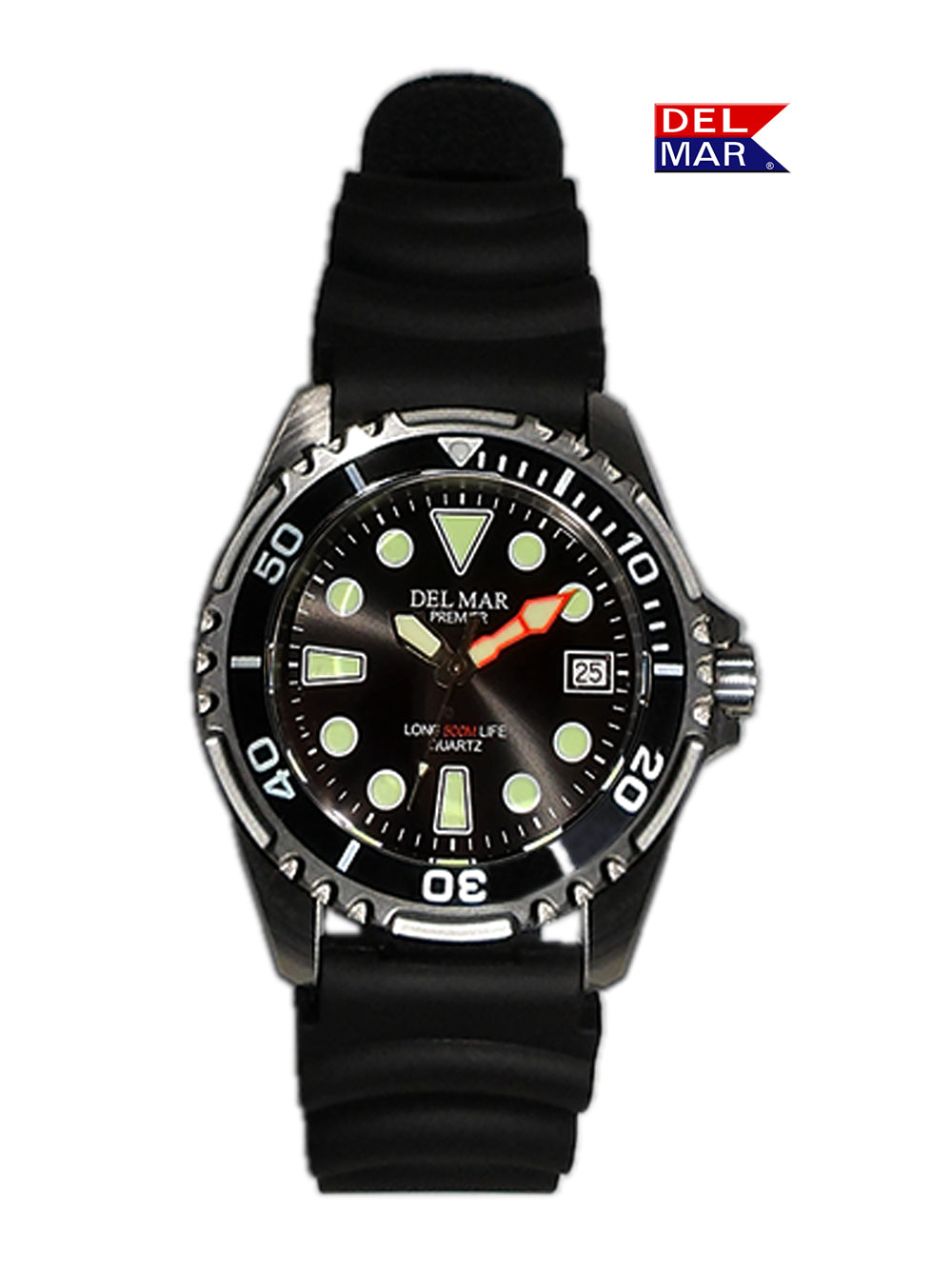 Del Mar Pro Dive 500M black dial black strap dive watch