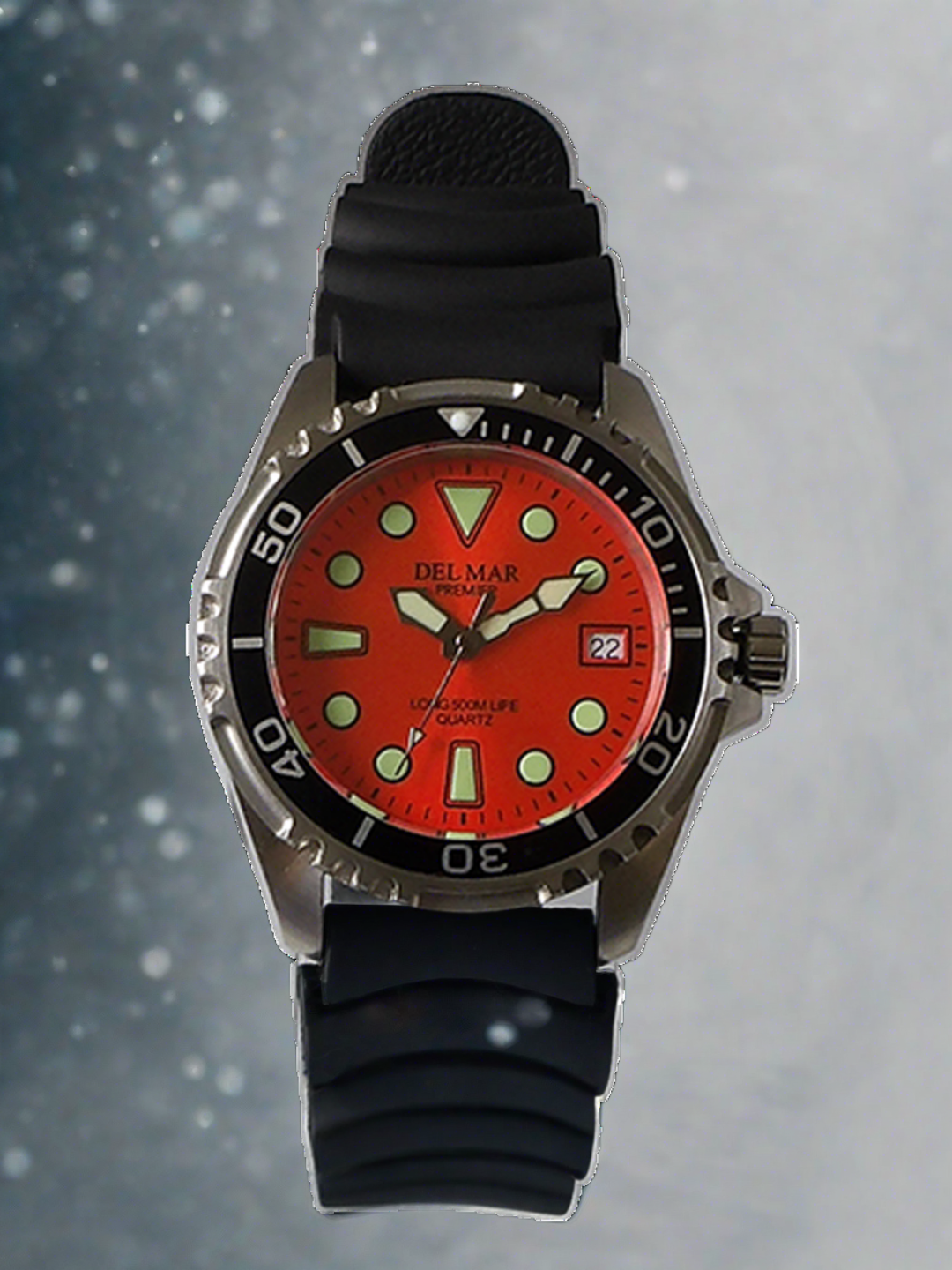Del Mar 500-Meter Premier Pro Dive Watch - Sporty Orange Dial