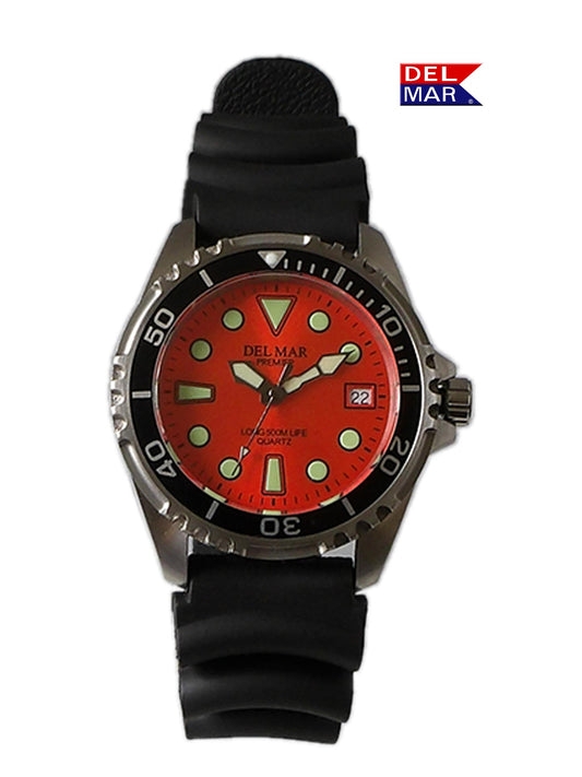 Del Mar Pro Dive 500M orange dial black strap dive watch