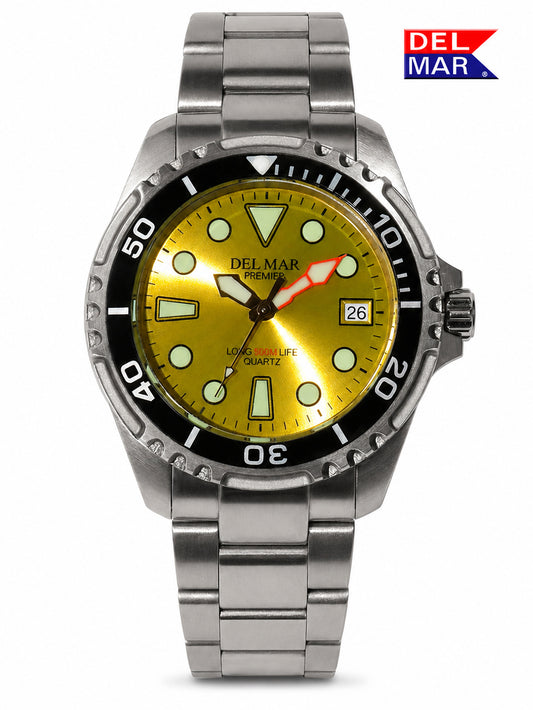 Brighten Your Day with the Del Mar Pro 500 M Yellow Dial Dive Watch
