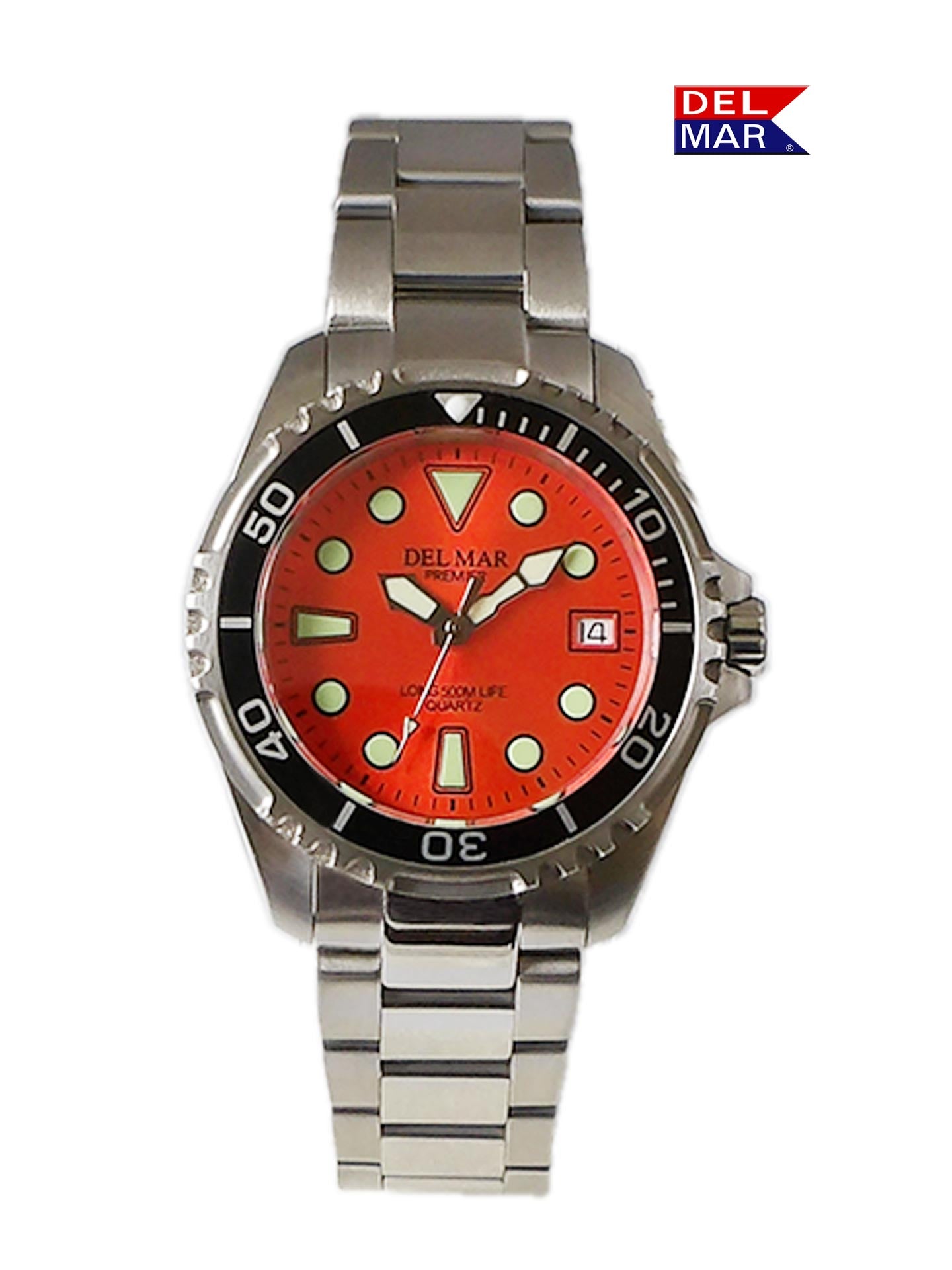 Del Mar Pro Dive 500M orange dial stainless steel bracelet dive watch