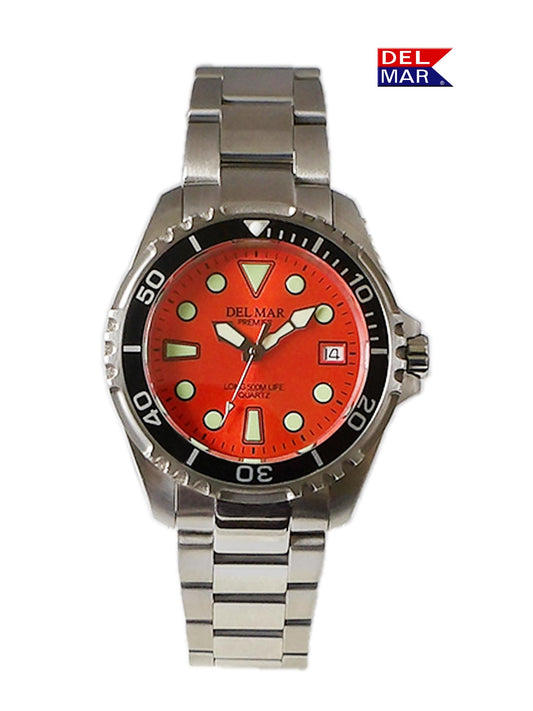 Del Mar Pro Dive 500M orange dial stainless steel bracelet dive watch