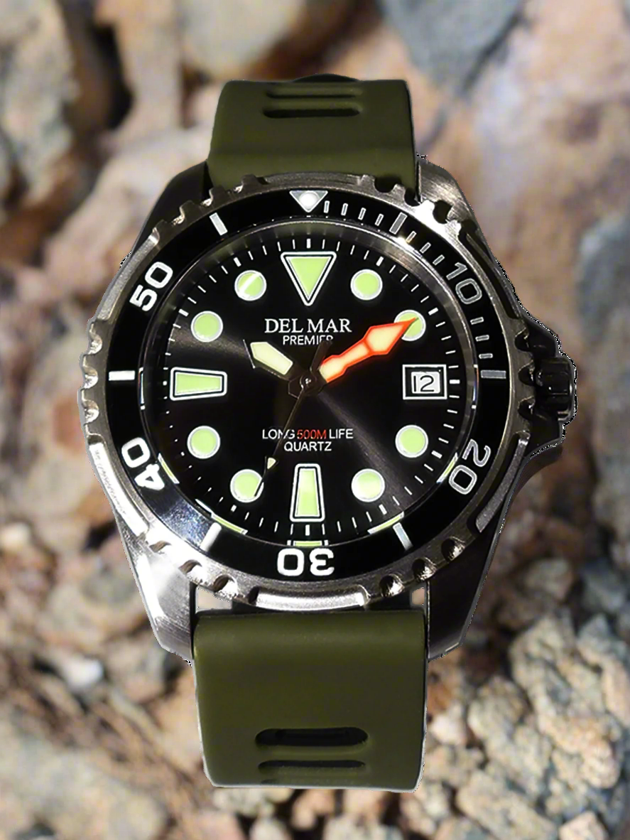 Del Mar Pro Dive 500M – Black Dial / Khaki Sport Strap #50245