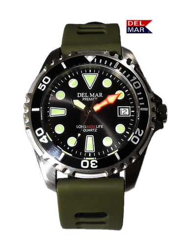 500 Meter Premier Pro Dive Watch #50425 - Black Dial, Khaki Green Band