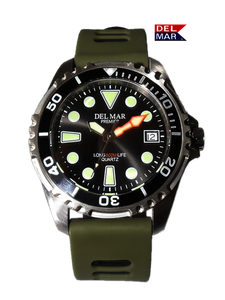 500 Meter Premier Pro Dive Watch #50425 - Black Dial, Khaki Green Band