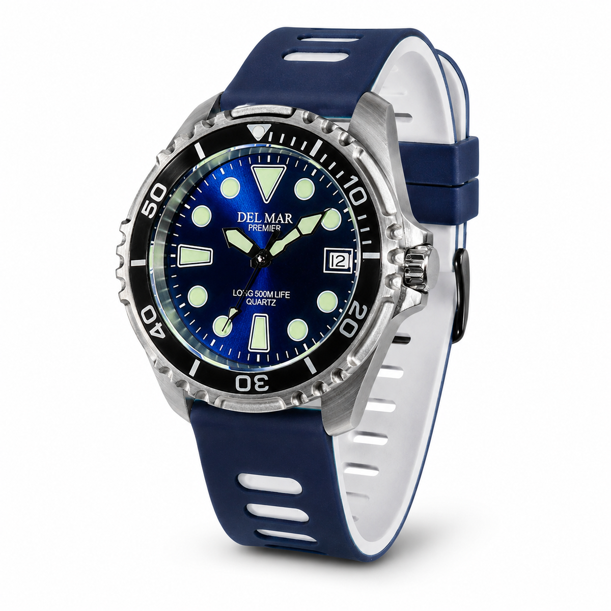 Del Mar Pro Dive 500M – Blue Dial Black & White Strap Watch – Model 50426