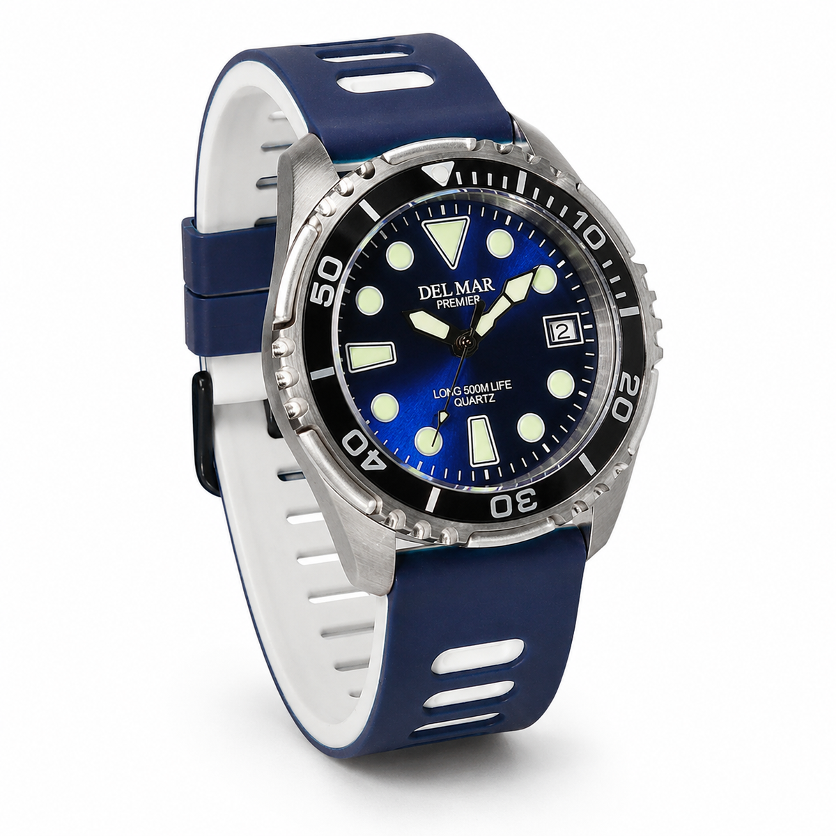 Del Mar Pro Dive 500M – Blue Dial Black & White Strap Watch – Model 50426
