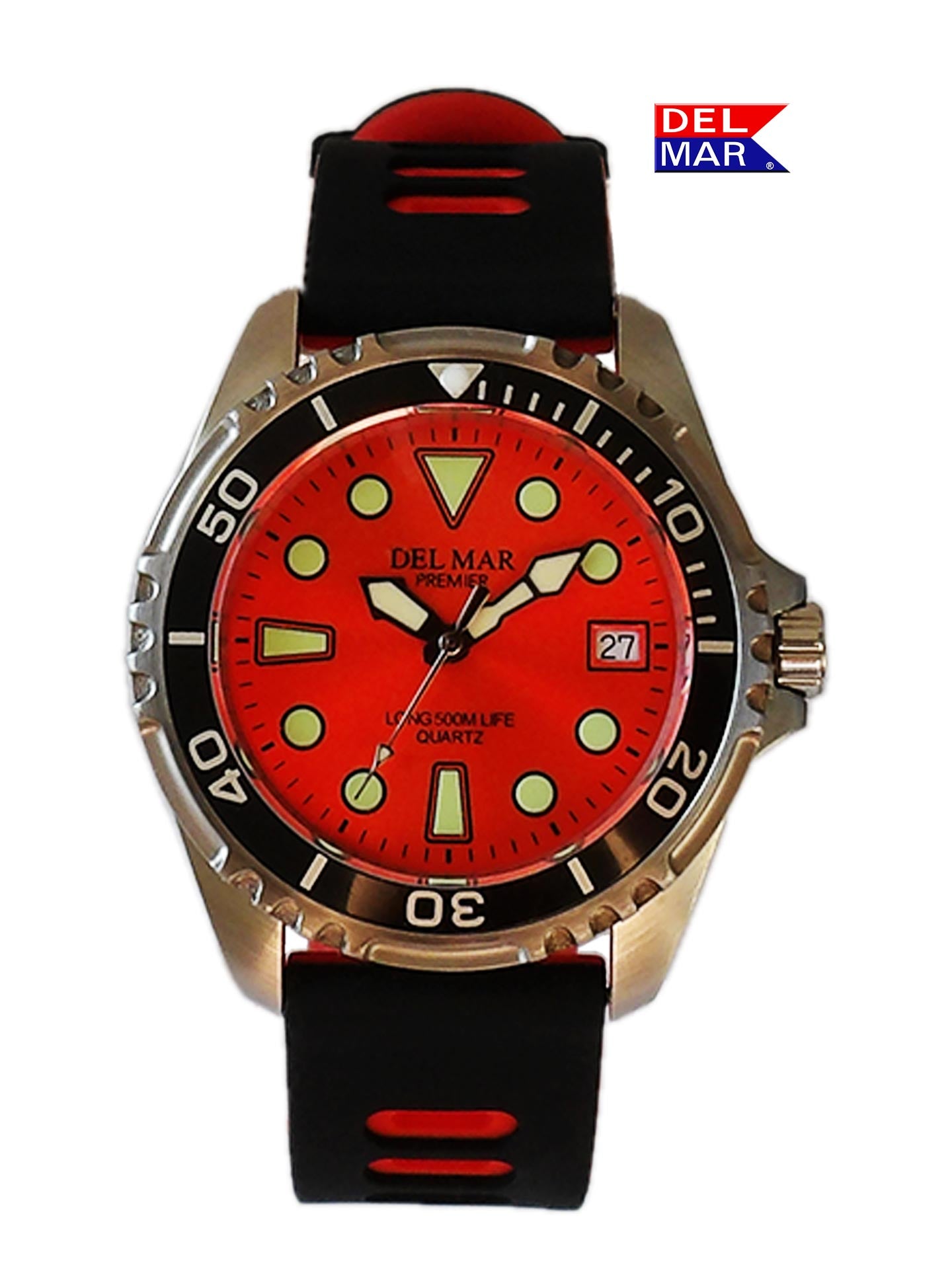 Del Mar Pro Dive 500M orange dial two tone strap dive watch