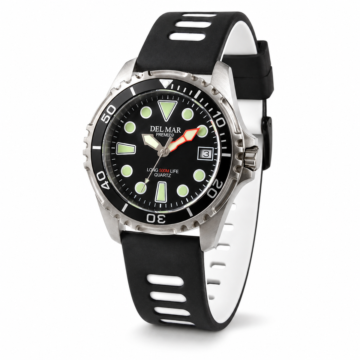 Del Mar Pro Dive 500M – Black Dial White & Black Strap Watch – Model 50458