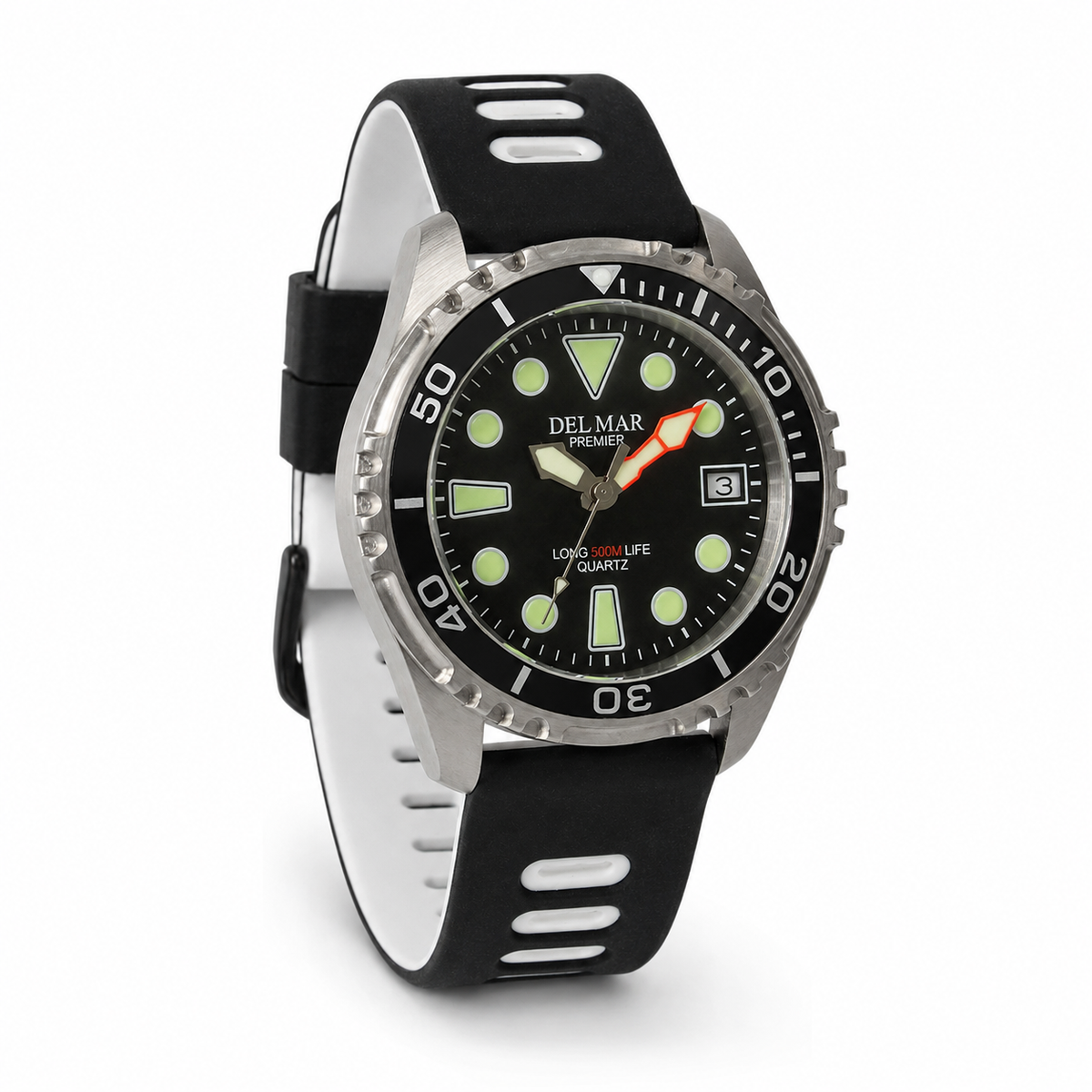 Del Mar Pro Dive 500M – Black Dial White & Black Strap Watch – Model 50458