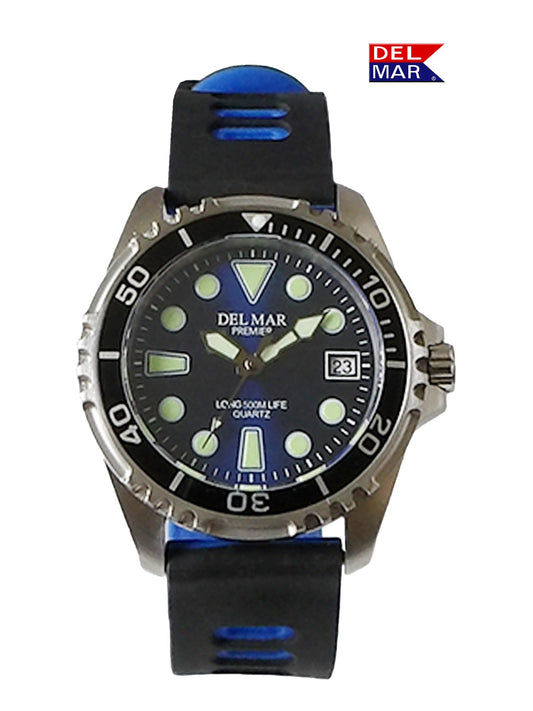 Del Mar Pro Dive 500M blue dial blue black strap dive watch