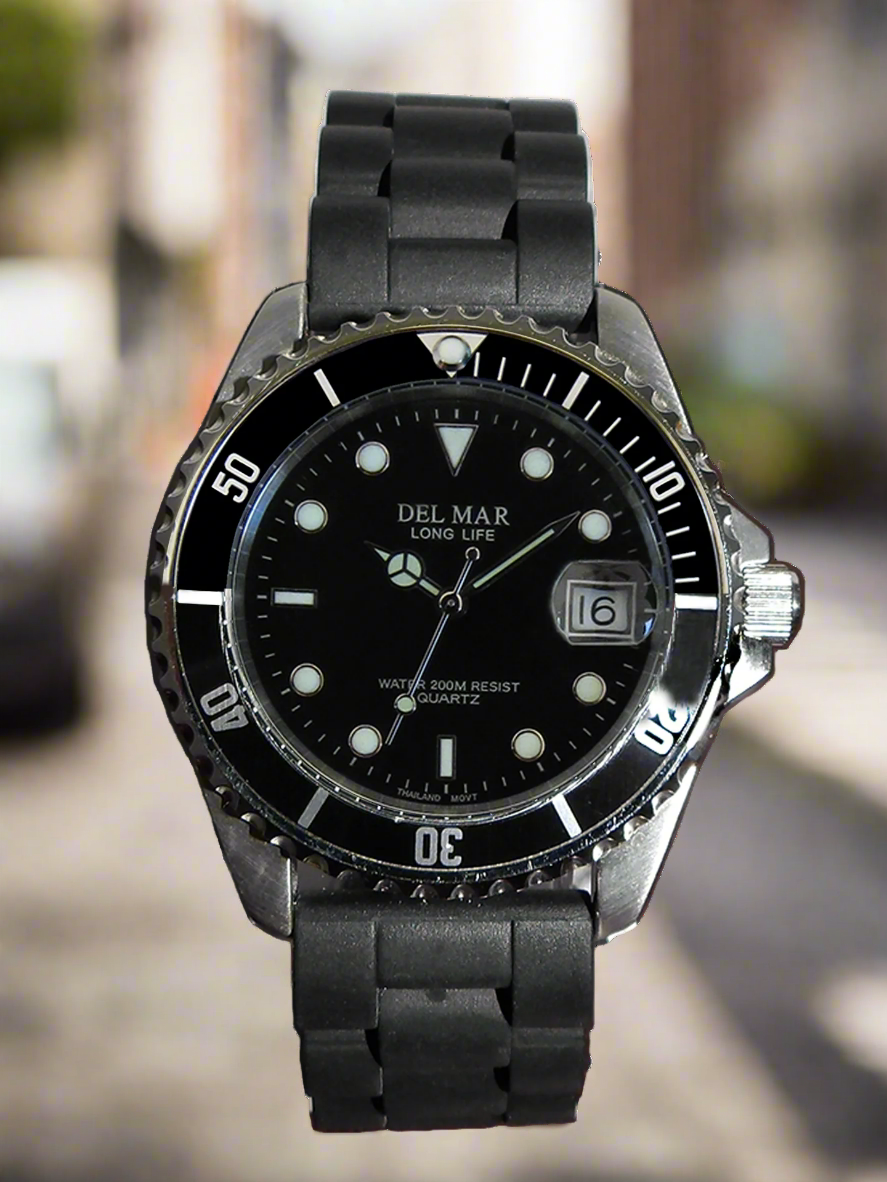 Del Mar Catalina Sportstrap Men’s Black Face with the waffle woven weave watch