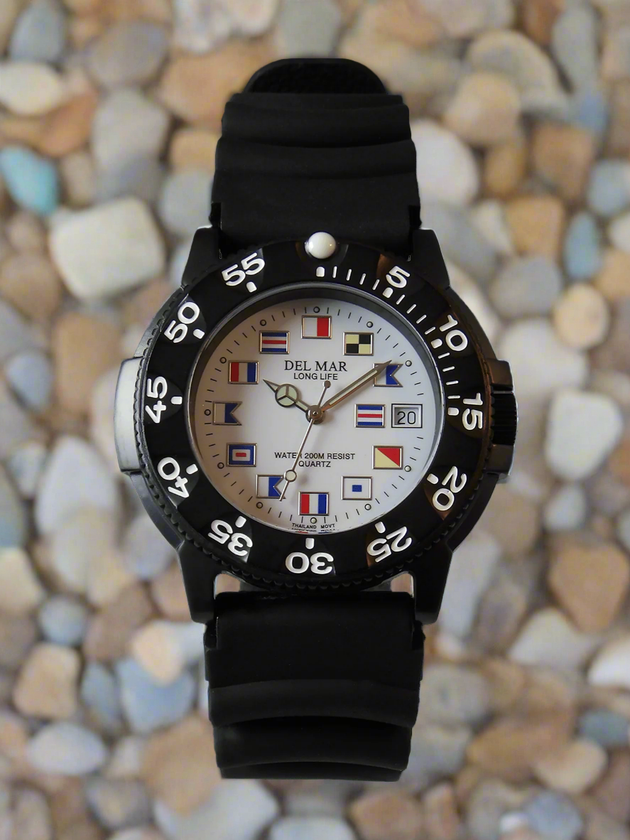 Men’s Sand Key Dive 200M White Nautical Face & Black Strap #50512