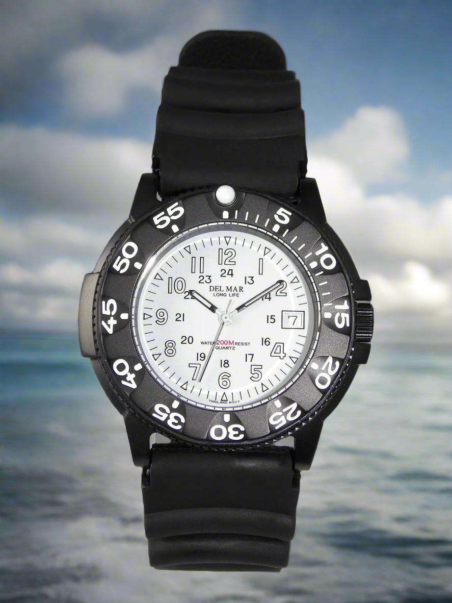 Men’s Sand Key Dive Watch – 200M Water Resistant, White Dial, Rubber Strap #50513