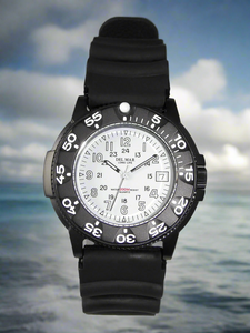 Men's Sand Key Dive 200 M White Face, PU Rubber Strap #50513