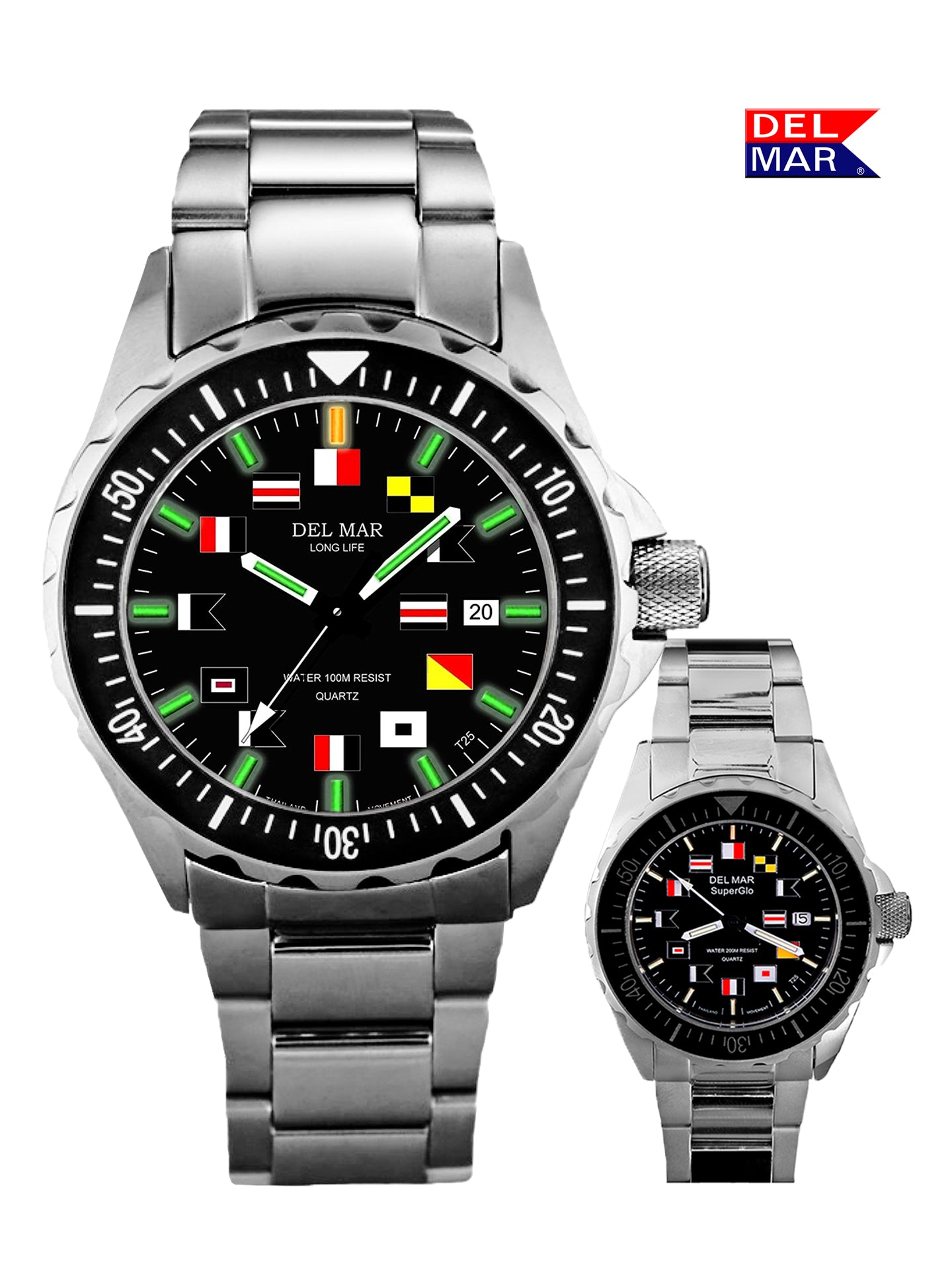 Del Mar SuperGlo 200 – Black Nautical Dial / Stainless Steel Bracelet – Model 50234