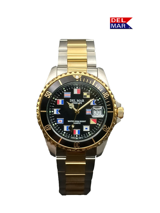 Del Mar Nautical 200 two tone black dial watch 50408 front view