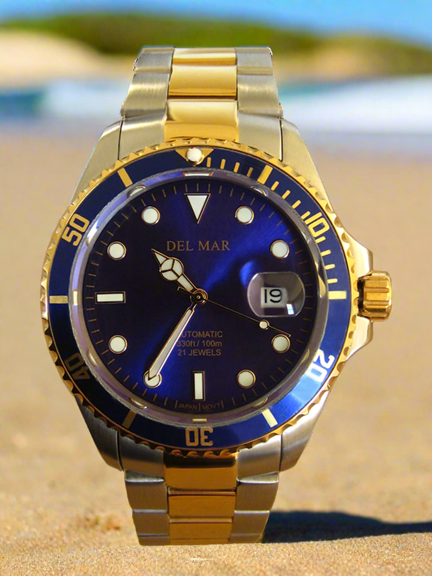 Del Mar Premier Automatic – Blue Dial & Bezel / Two-Tone Stainless Steel Bracelet – Model 50388