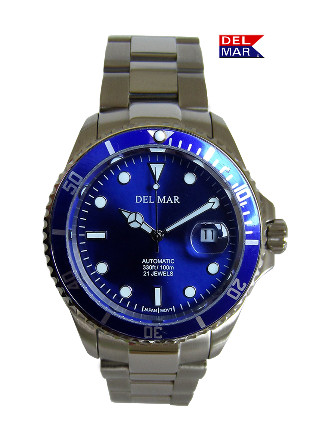Del Mar Watches Men's Automatic Watch Blue Dial, Stainless Steel Band #50391