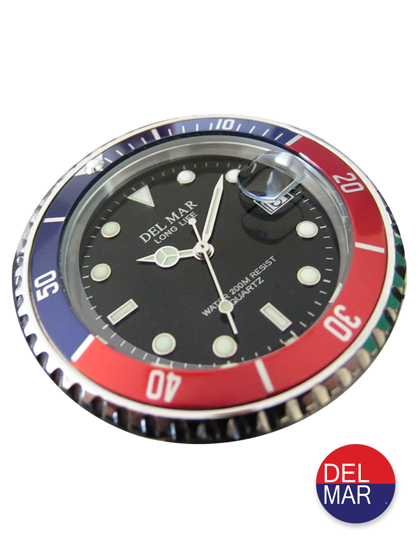 Close up Del Mar Coronado Black Dial Red Black Bezel Watch 50127