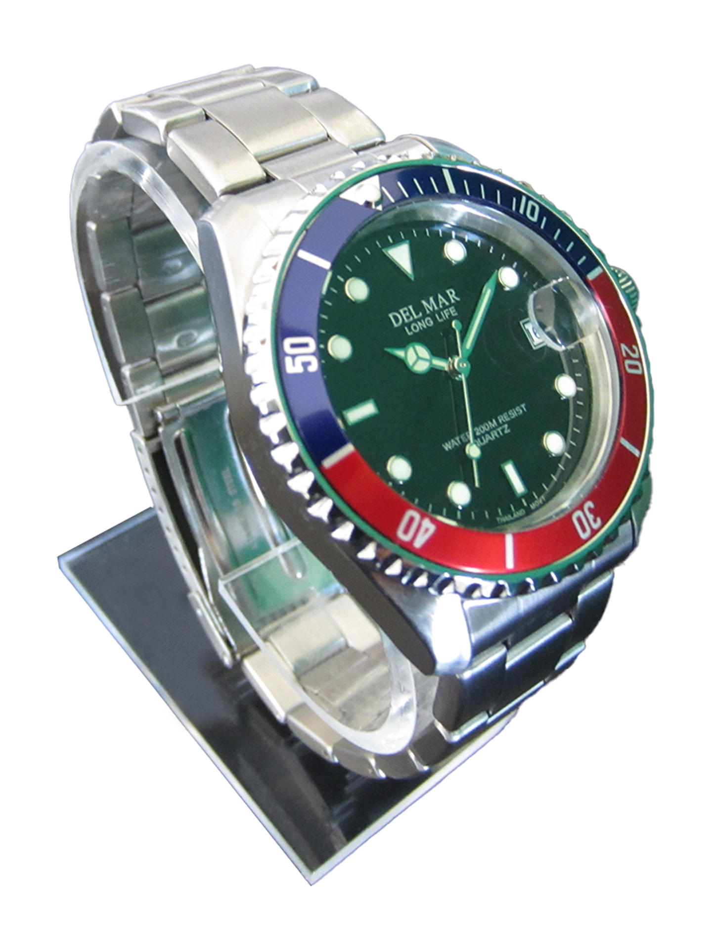 Del Mar Coronado Black Dial Red & Black Bezel Watch 50127 | Stainless Steel