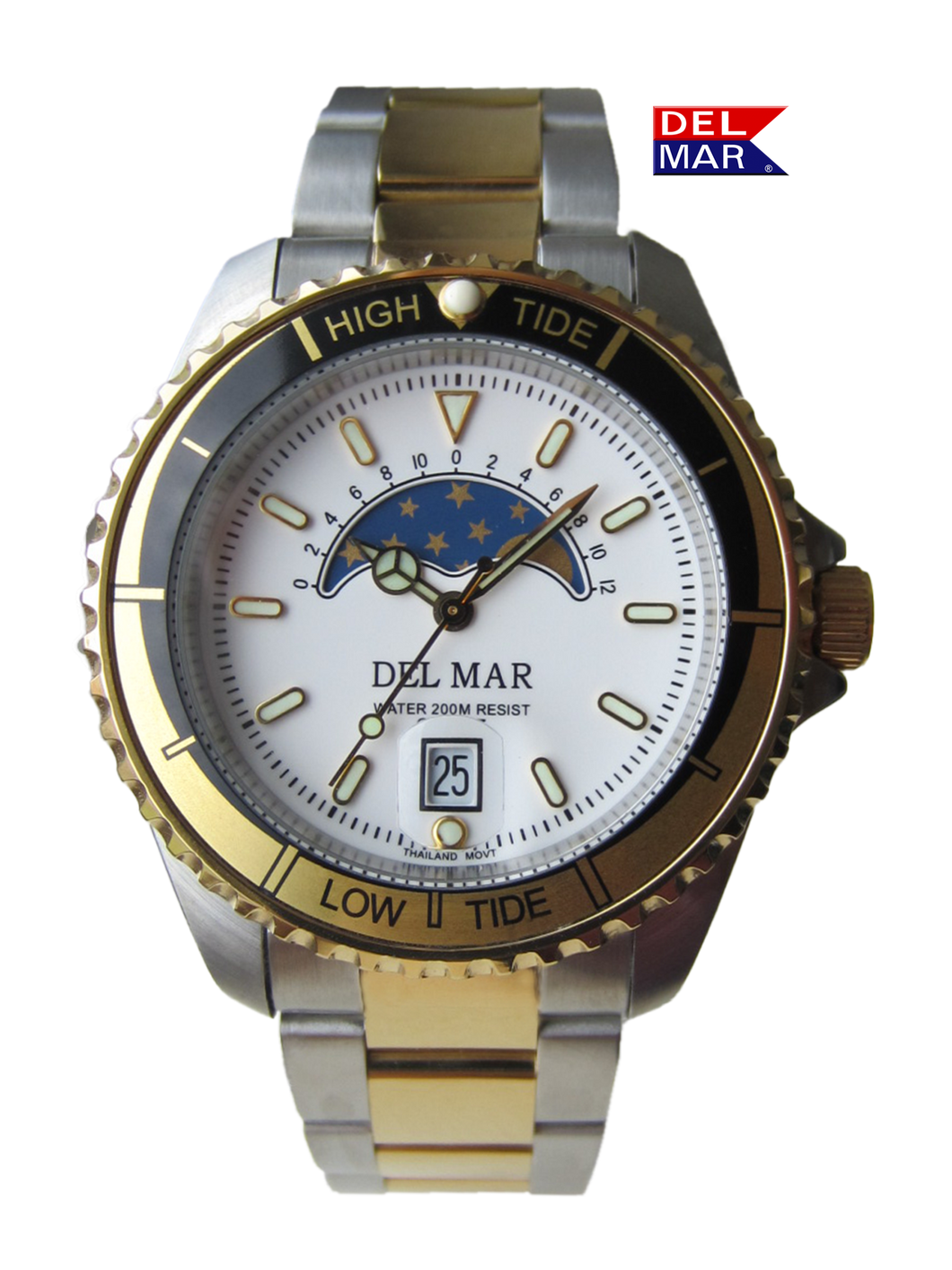 Two Tone Bracelet Nautical Analog Tide Watch 50401 Del Mar Watches