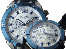 Men's White Dial & Blue Bezel Multi-function Watch - #50395