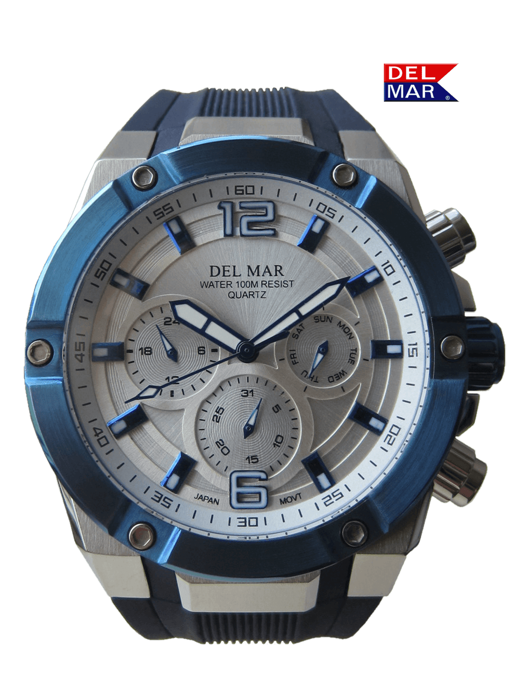 Men's White Dial & Blue Bezel Multi-function Watch