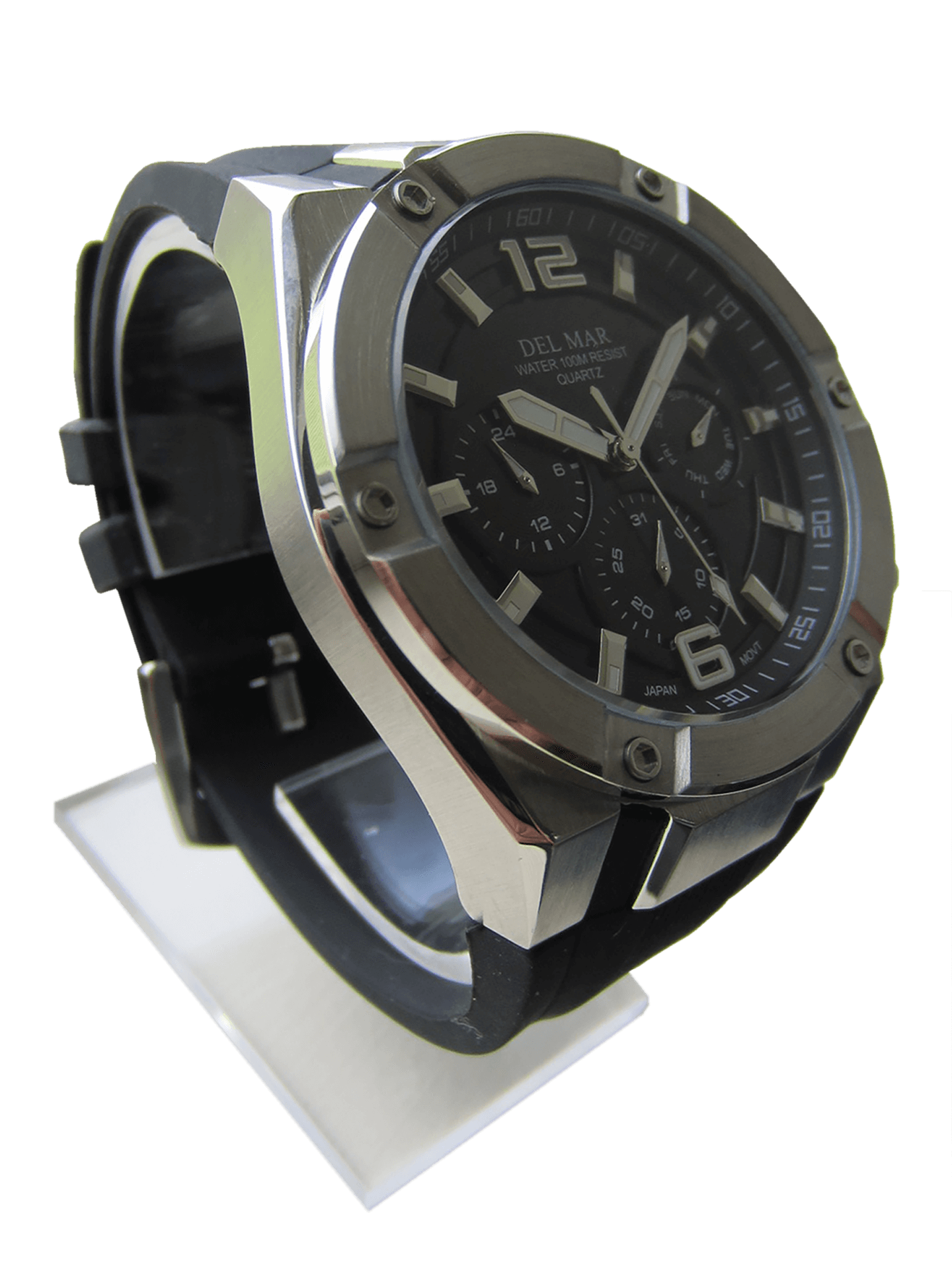 Del Mar 3-Eye Multi-Function Sport Watch – Black Dial