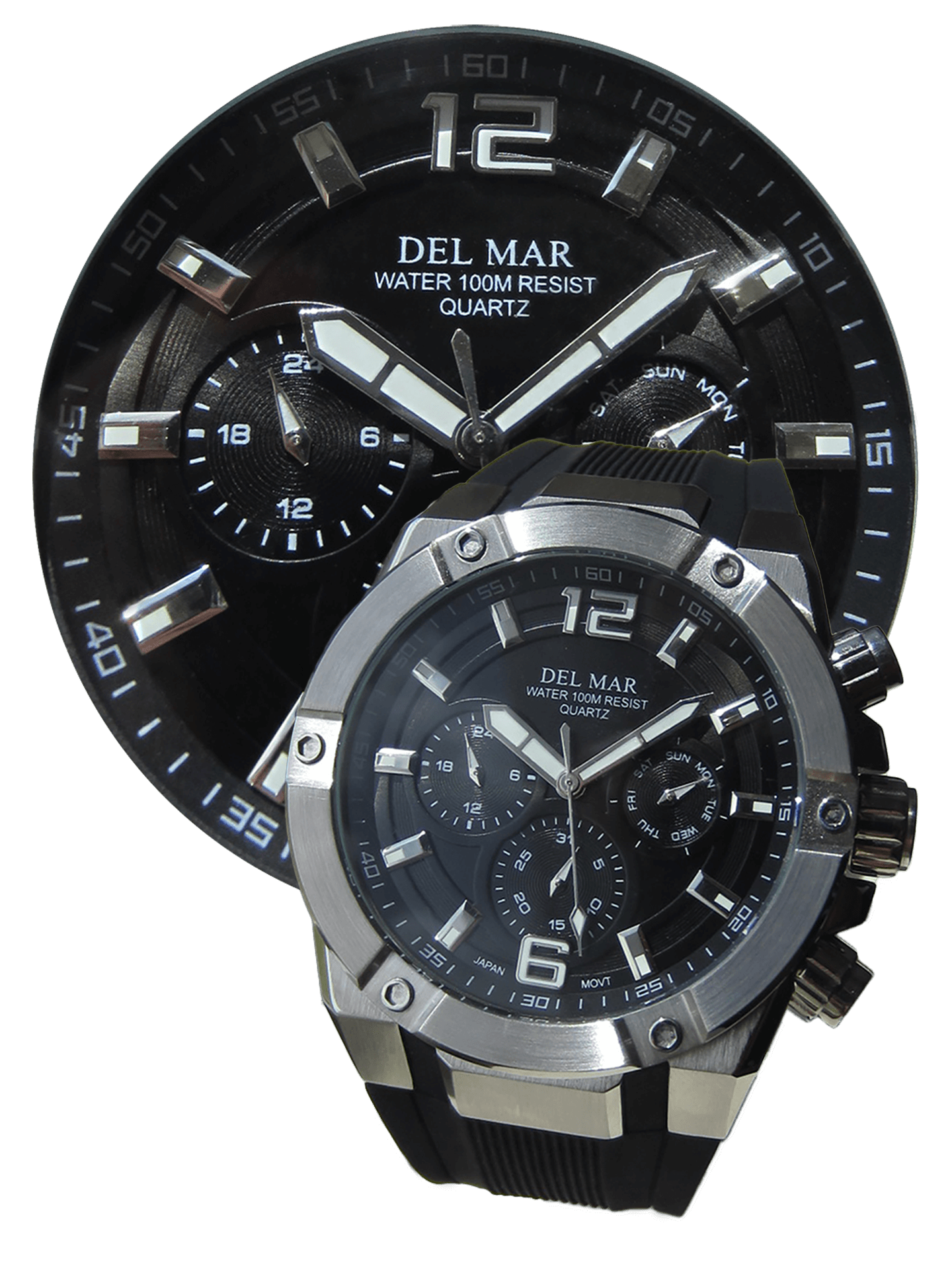 Del Mar 3-Eye Multi-Function Sport Watch – Black Dial