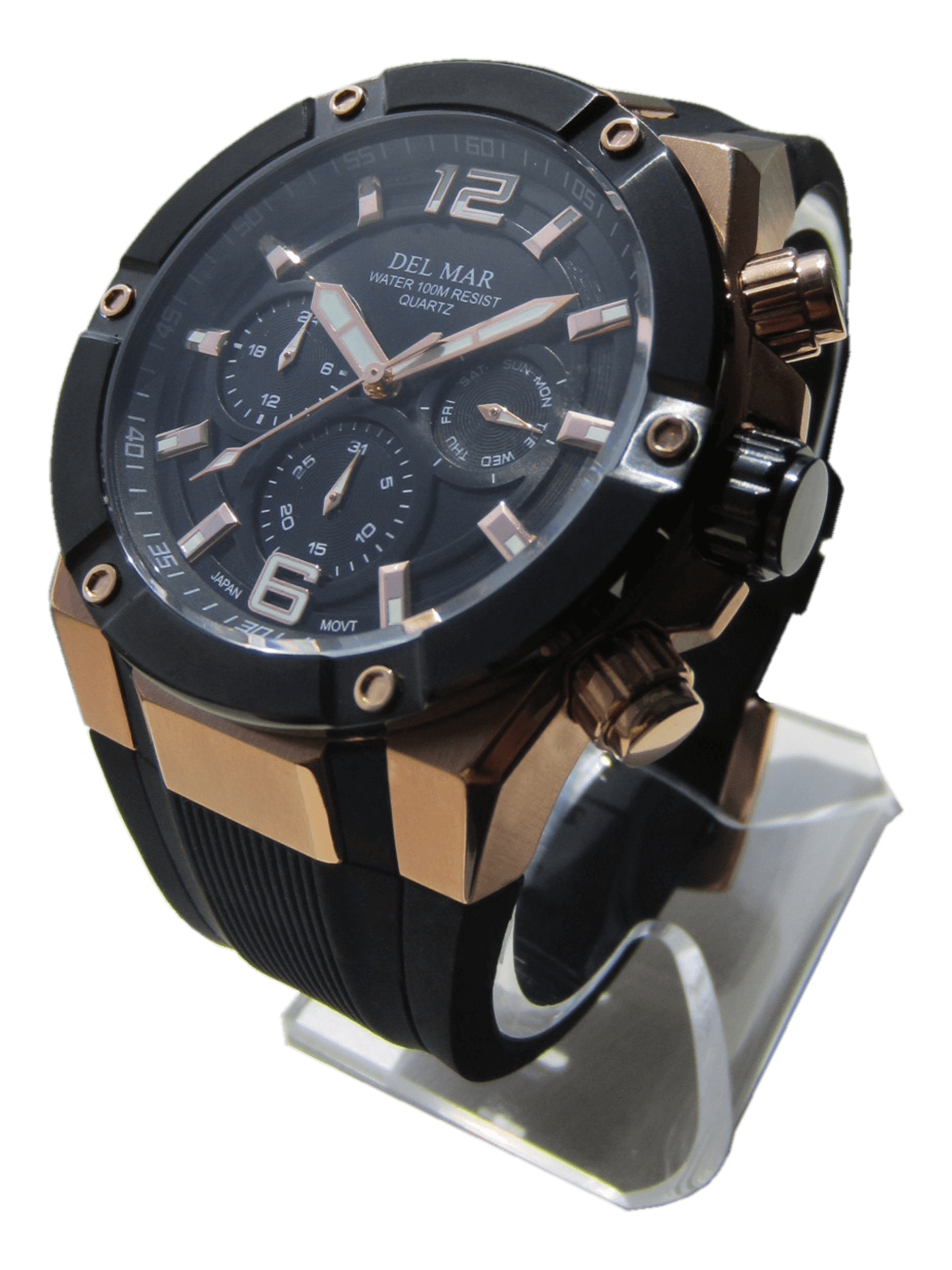 Del Mar 3-Eye Multi-Function Sport Watch - Black Dial