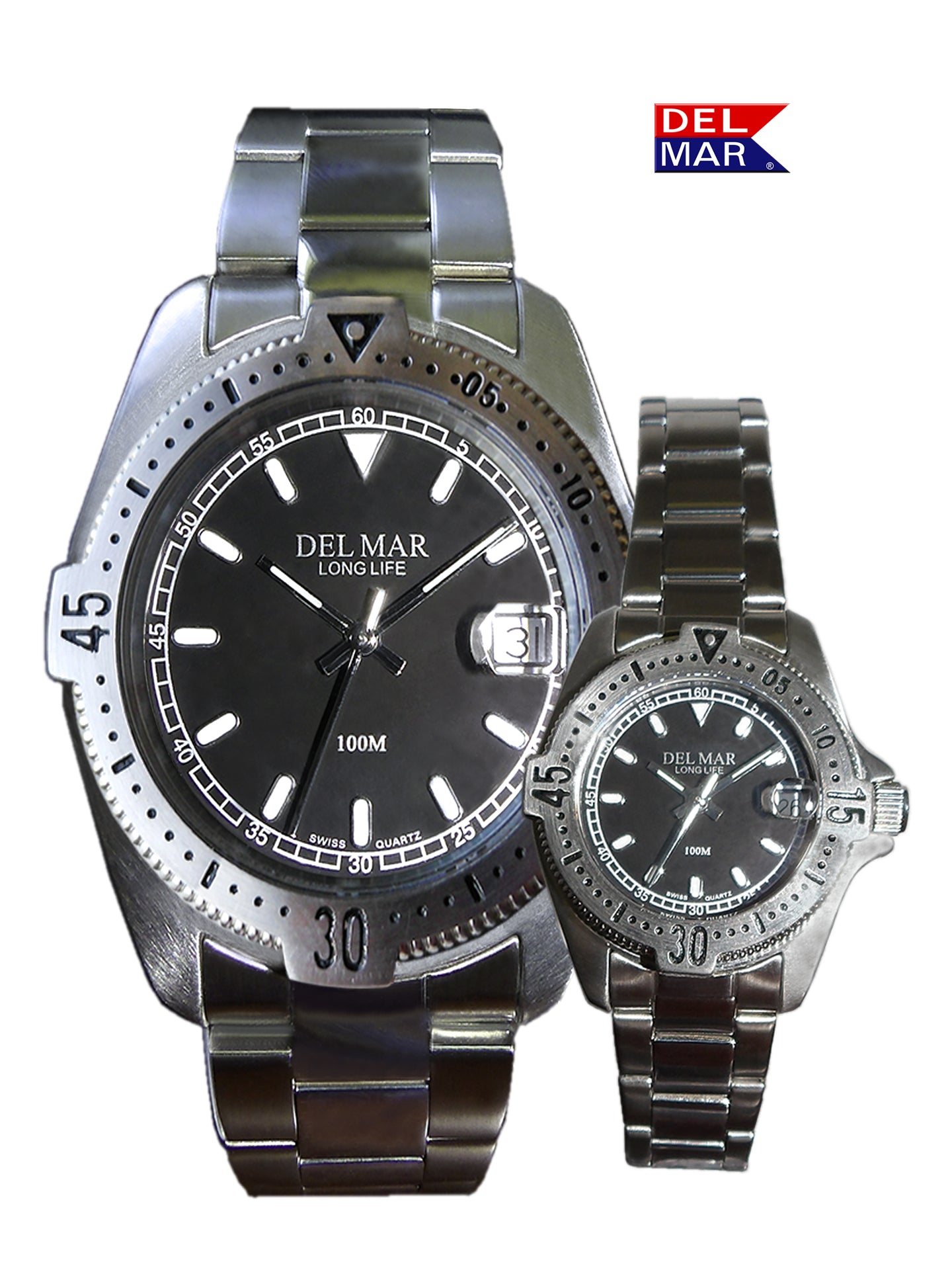 Stainless steel his and hers watch set featuring matching design
