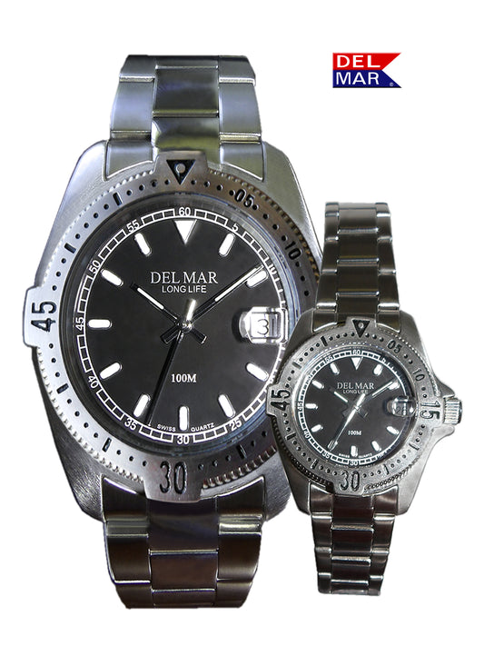 Stainless steel his and hers watch set featuring matching design