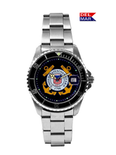 U.S. Coast Guard watch featuring official insignia with Stainless Steel Bracelet
